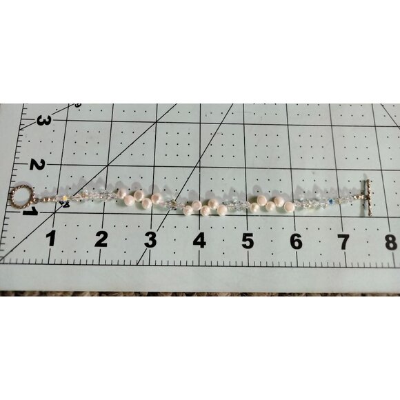 Freshwater Pearl Bracelet Crystal Beaded Wedding Handmade Toggle Clasp - Picture 4 of 7